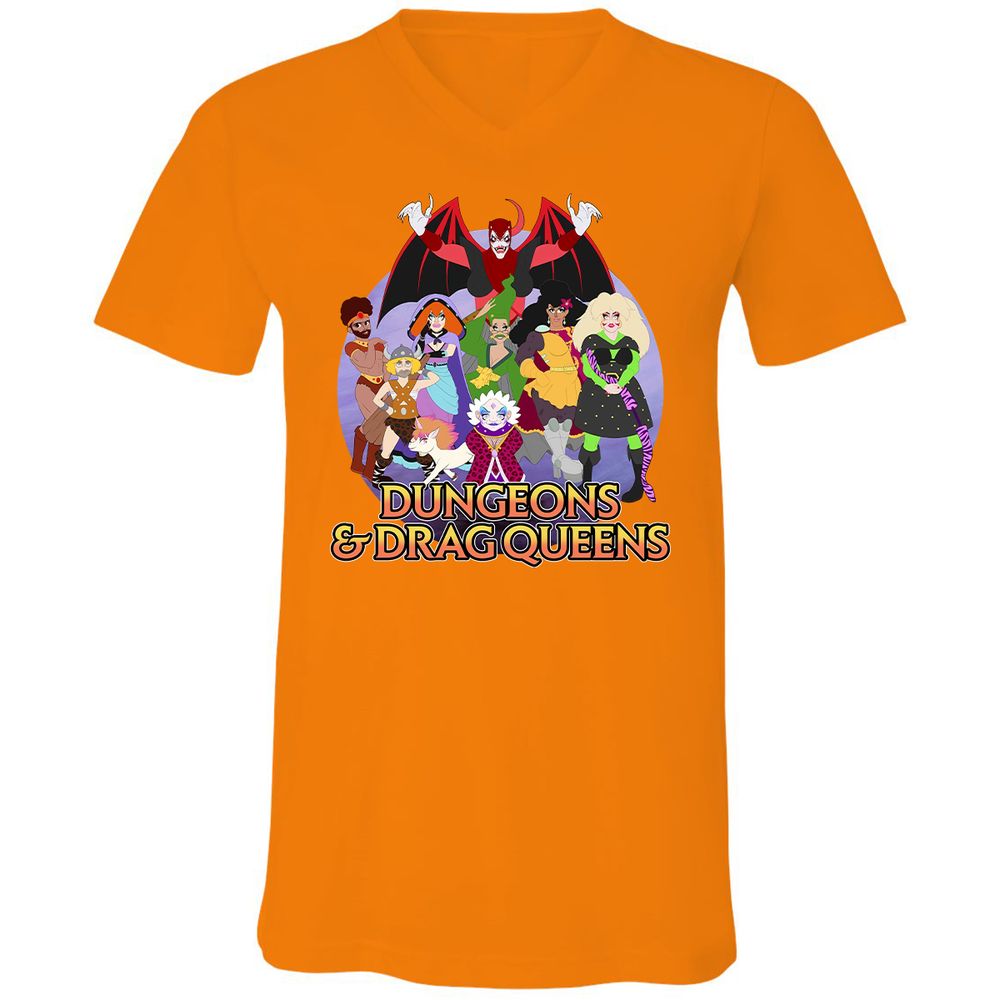 Dungeons n Drag Queens Cartoon Unisex V-Neck T-Shirt - Orange - 11