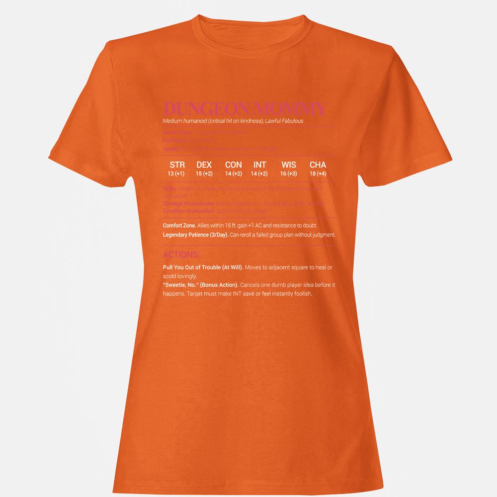 Dungeon Mommy Stats Women's T-Shirt - Orange - 11