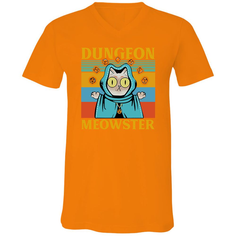 Dungeon Meowster Unisex V-Neck T-Shirt - Orange - 11
