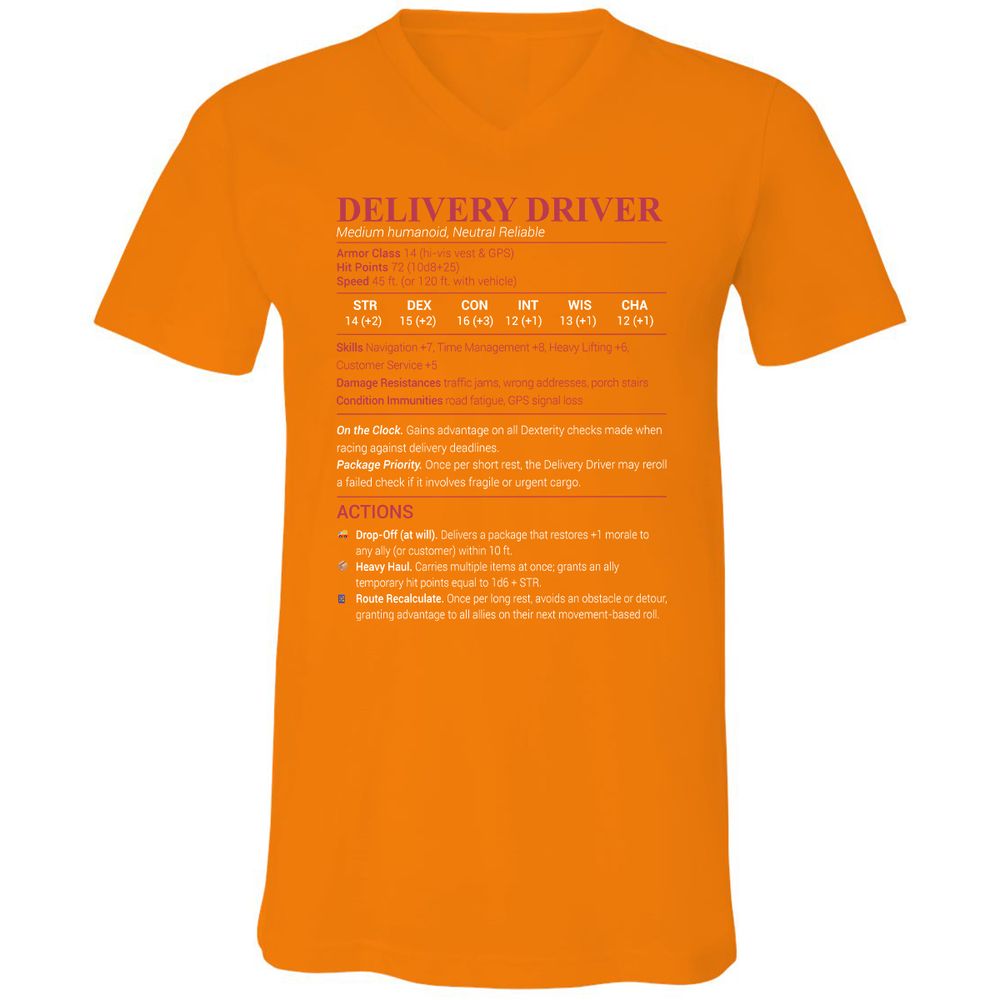 Delivery Driver Unisex V-Neck T-Shirt - Orange - 11