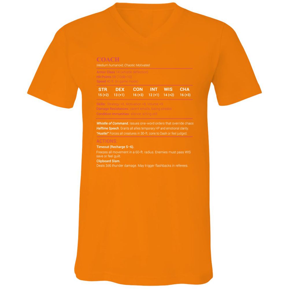 Coach Stats Unisex V-Neck T-Shirt - Orange - 11