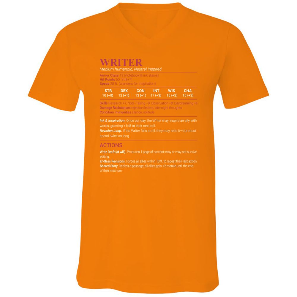 Writer Unisex V-Neck T-Shirt - Orange - 11