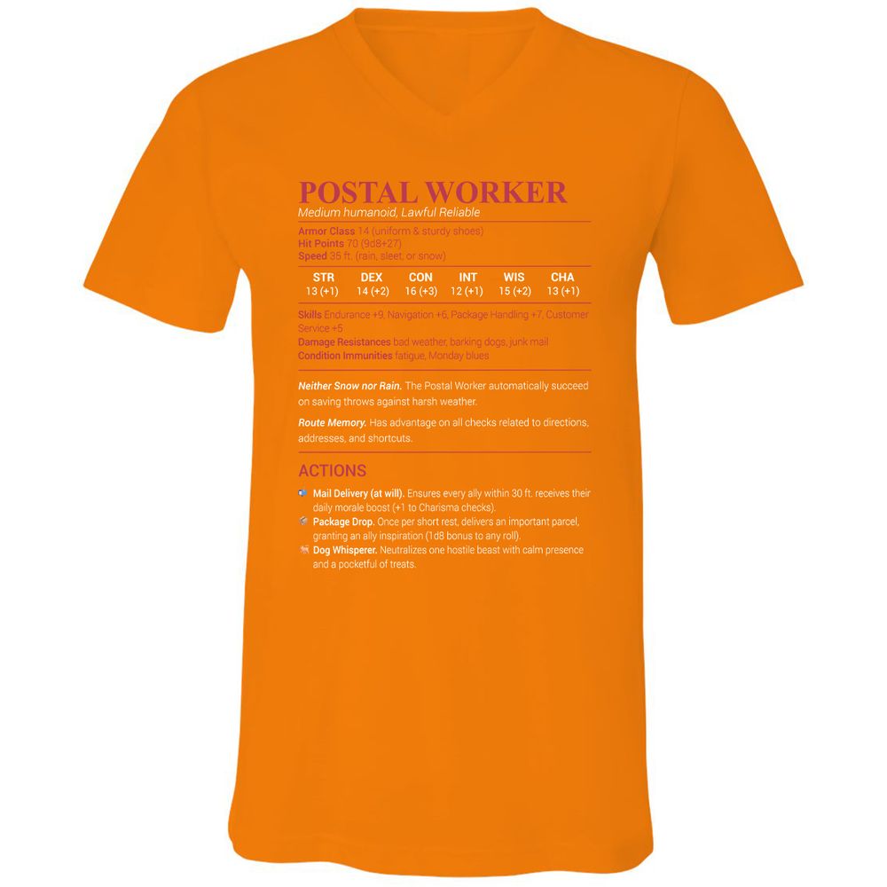 Postal Worker Unisex V-Neck T-Shirt - Orange - 11