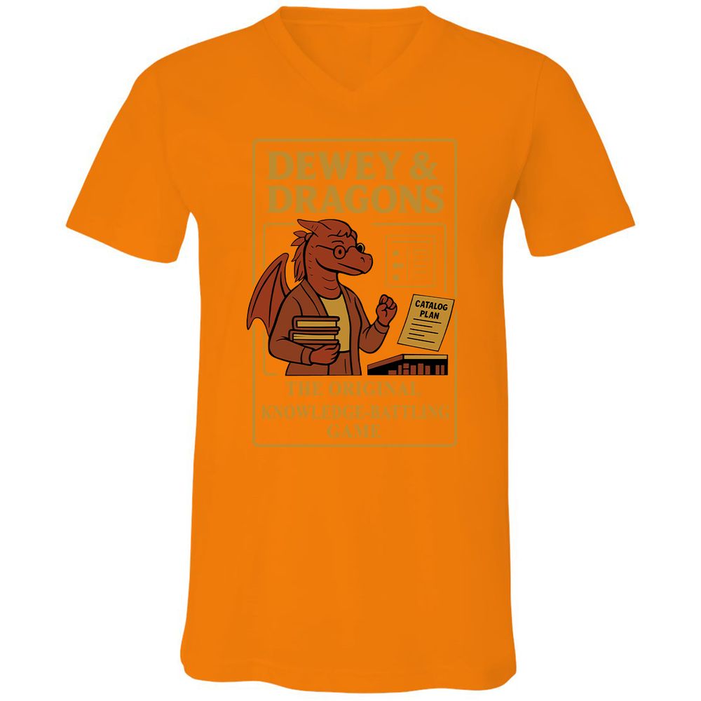 Dewey & Dragons Unisex V-Neck T-Shirt - Orange - 11