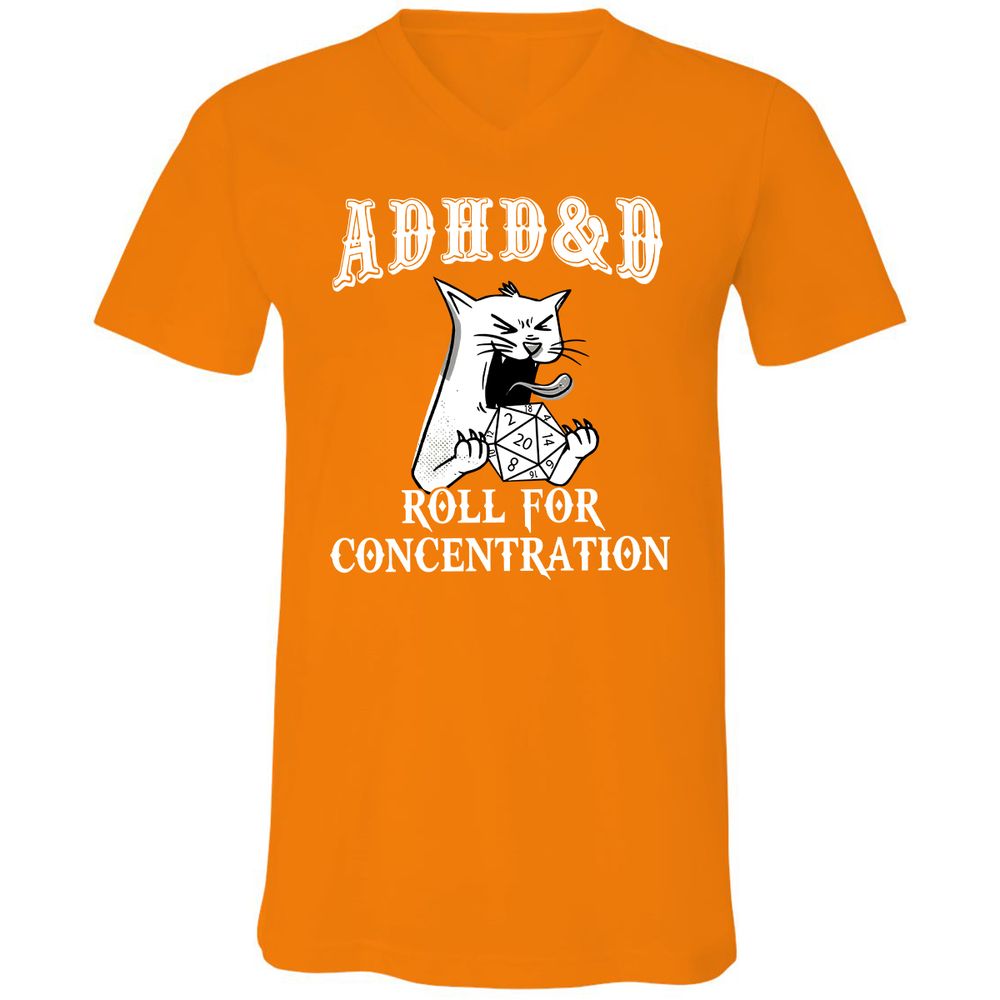Cat ADHD&D Roll For Concentration Unisex V-Neck T-Shirt - Orange - 11