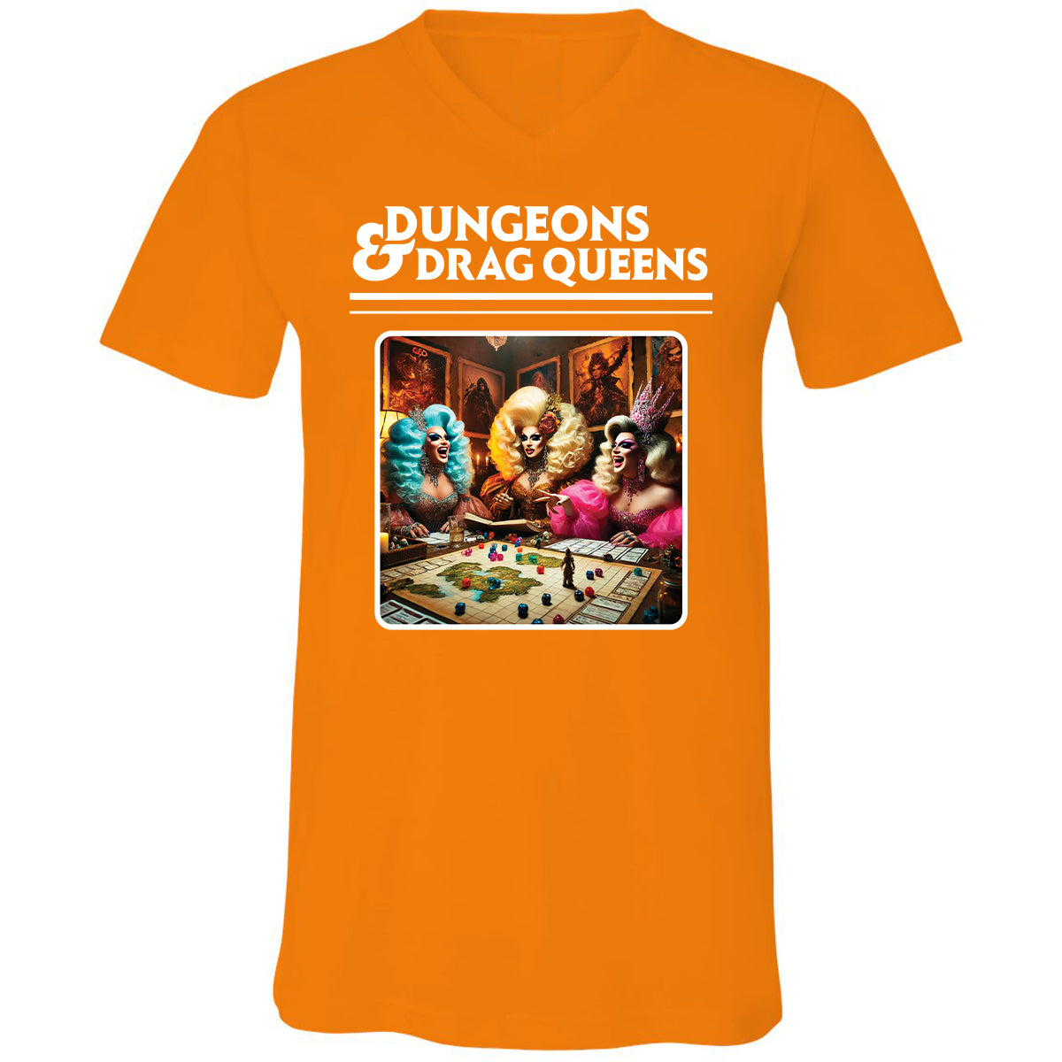 Dungeons & Drag Queens Unisex V-Neck T-Shirt - Orange - 11