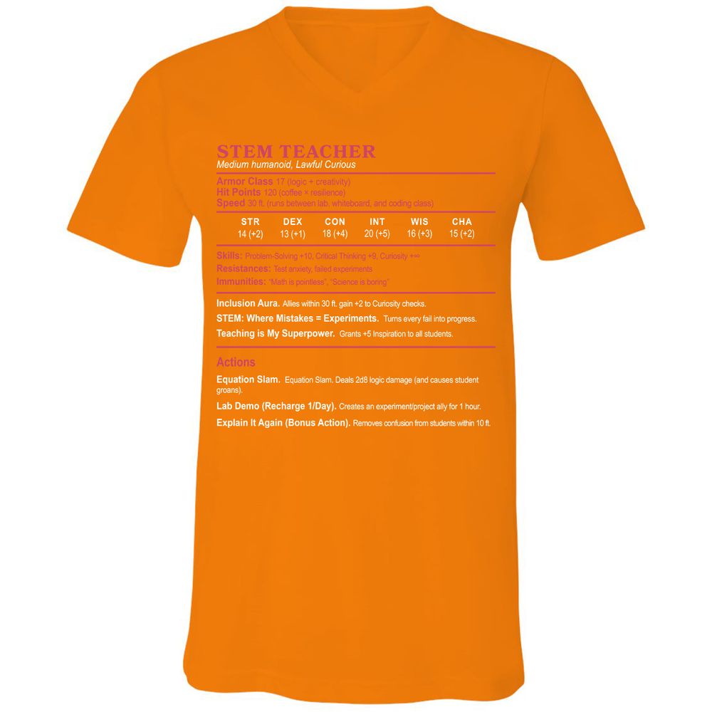STEM TEACHER Unisex V-Neck T-Shirt - Orange - 11