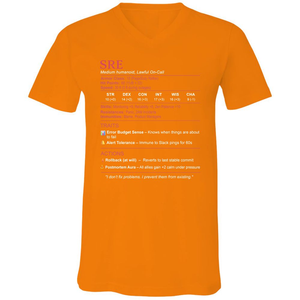 SRE Stats Unisex V-Neck T-Shirt - Orange - 11
