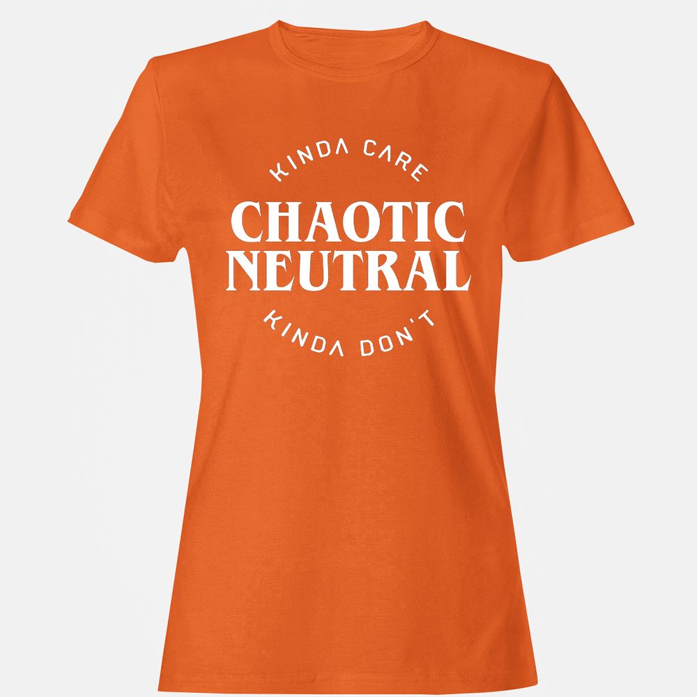 Chaotic Neutral Alignment Kinda Care Kinda Don't Women's T-Shirt - Orange - 11