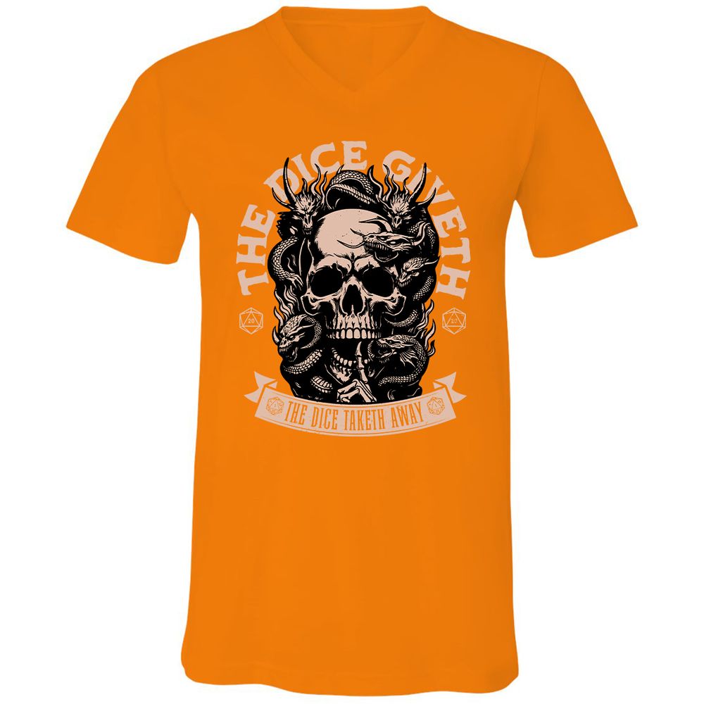 The Dice Giveth The Dice Taketh Away Unisex V-Neck T-Shirt - Orange - 11