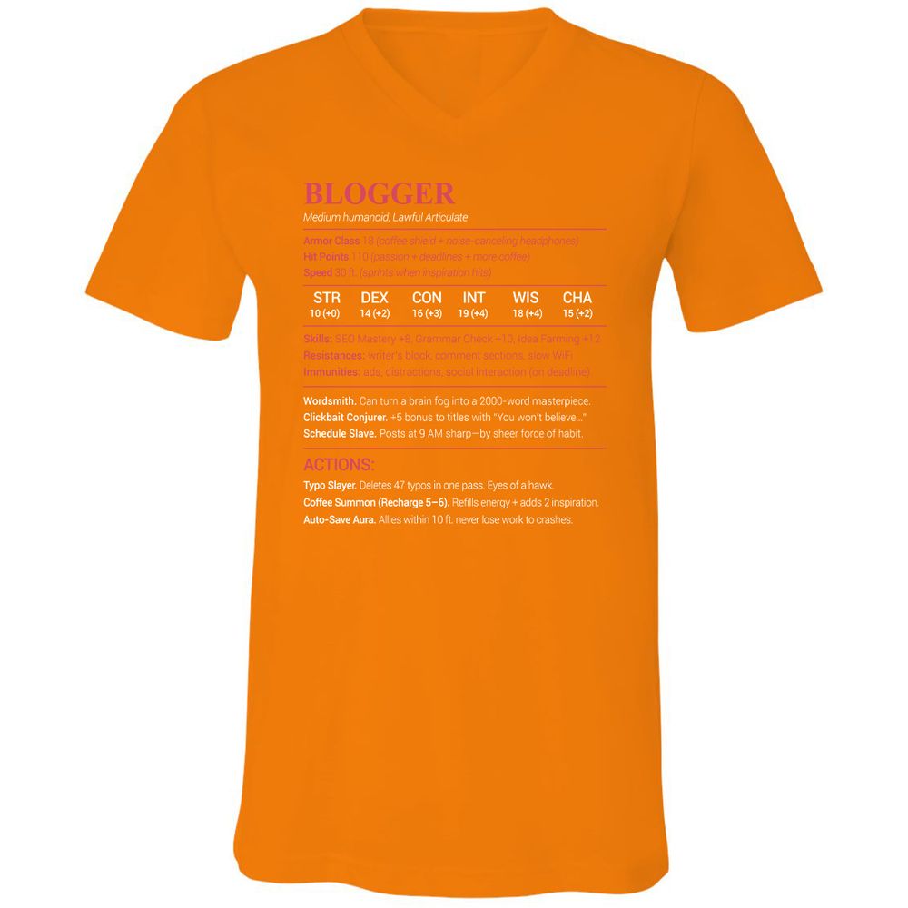 Blogger Unisex V-Neck T-Shirt - Orange - 11