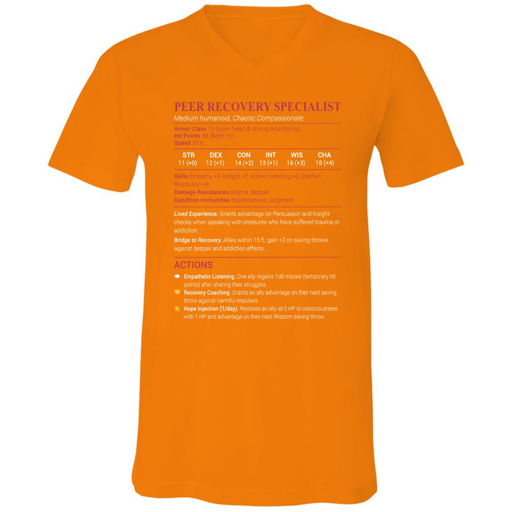 Peer Recovery Specialist Unisex V-Neck T-Shirt - Orange - 11