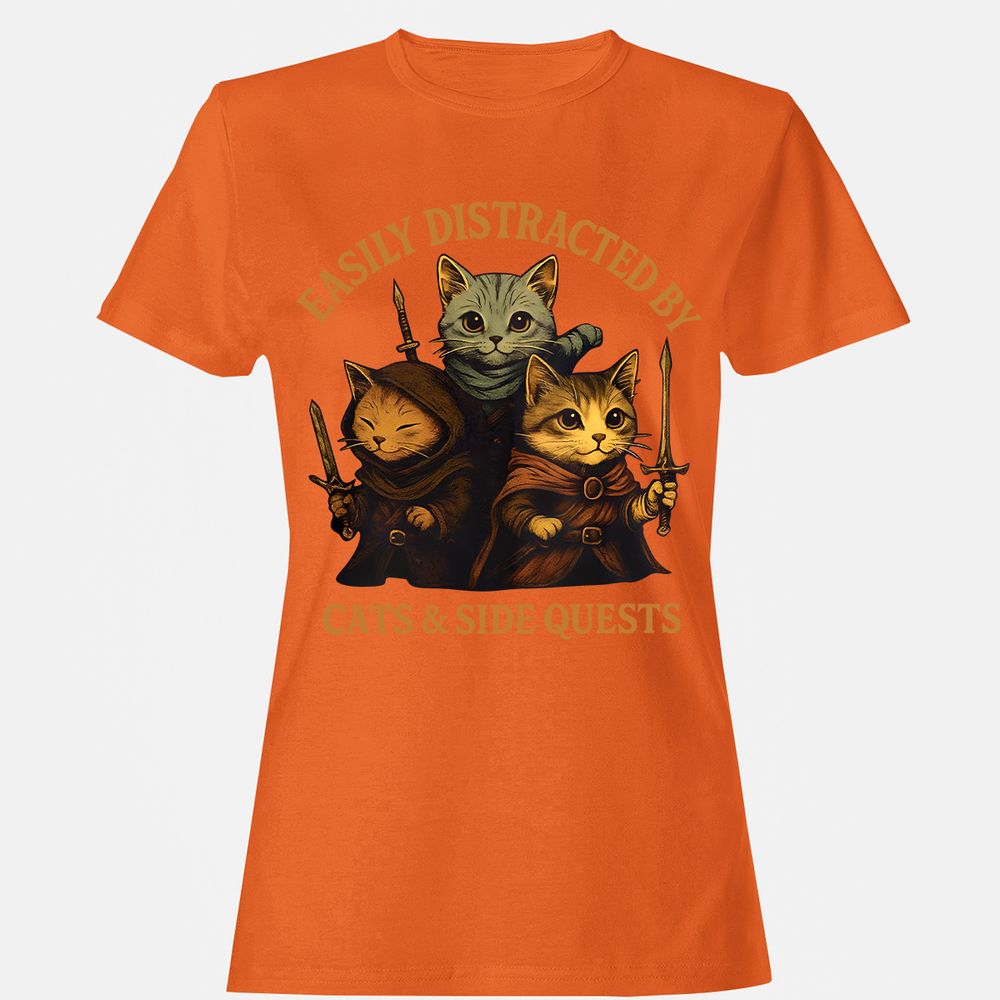 Easily Distracted By Cats & Side Quests Women's T-Shirt - Orange - 11