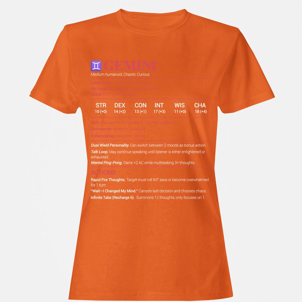 Gemini Stats Women's T-Shirt - Orange - 11