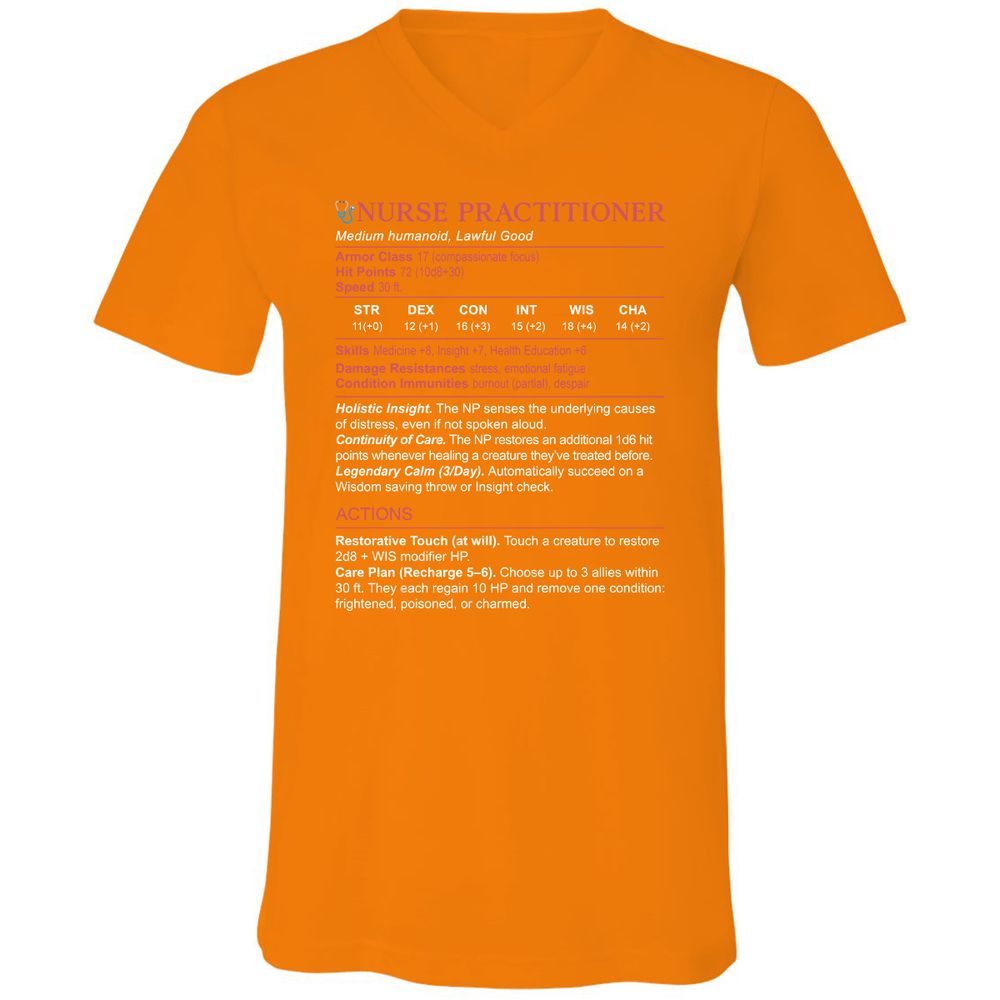 Nurse Practitioner Stats Unisex V-Neck T-Shirt - Orange - 11