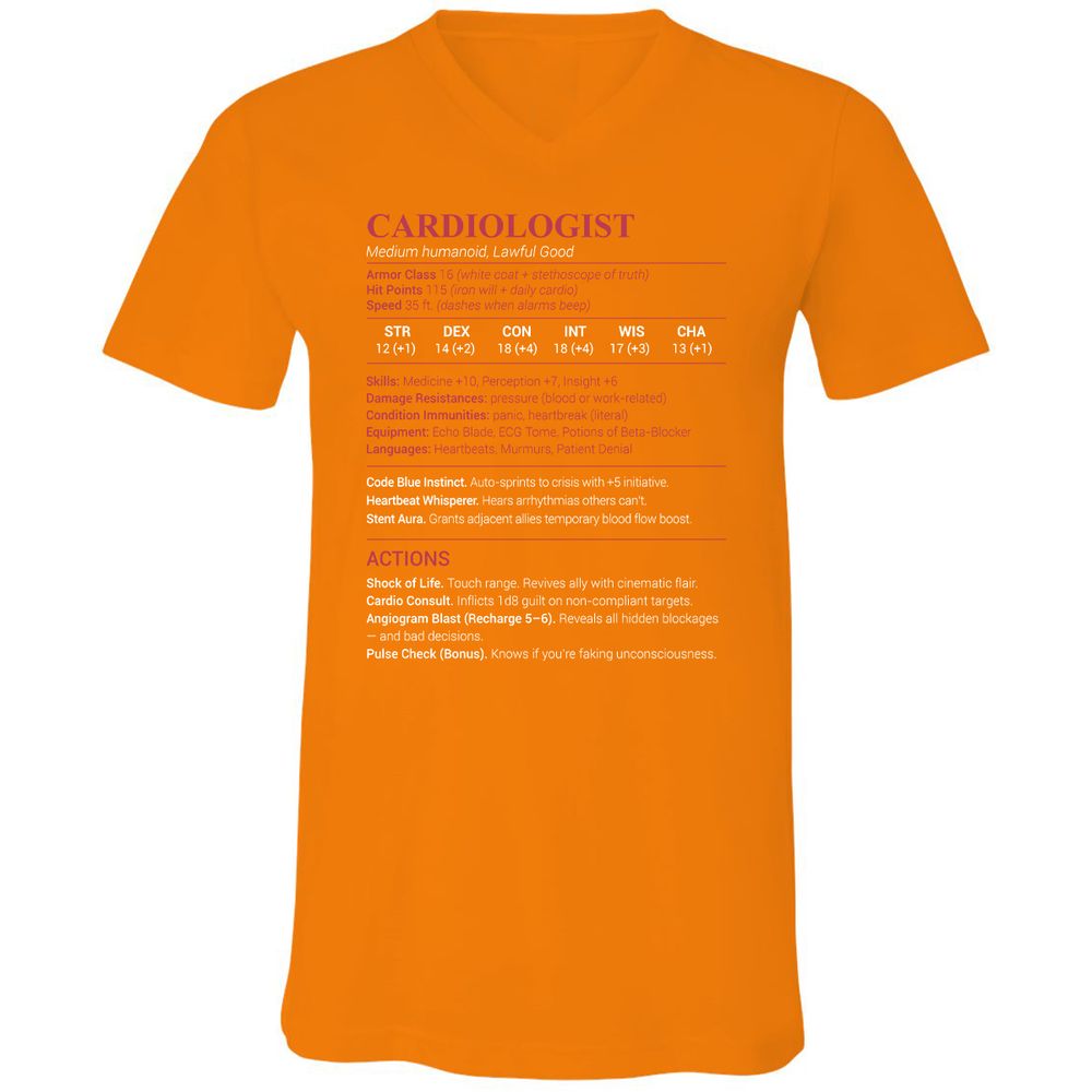 Cardiologist Stats Unisex V-Neck T-Shirt - Orange - 11