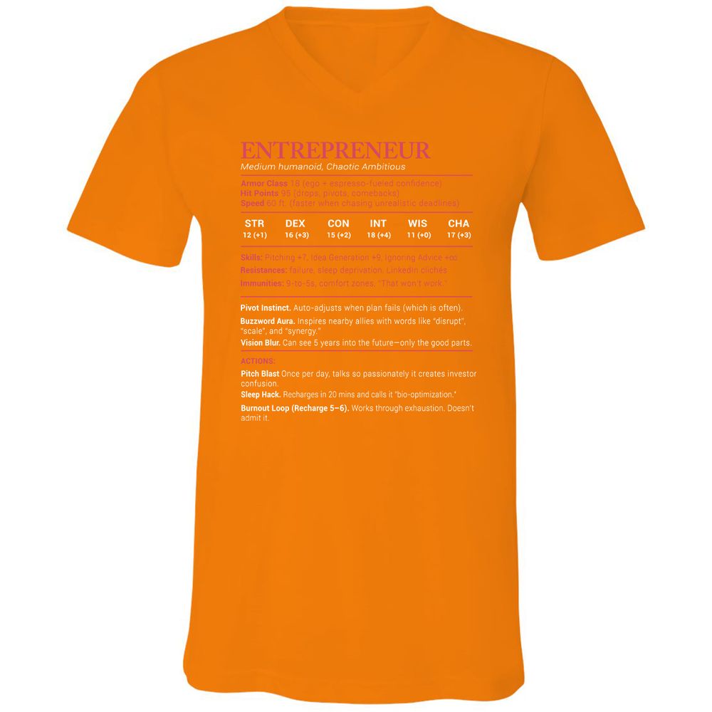 Entrepreneur Stats Unisex V-Neck T-Shirt - Orange - 11