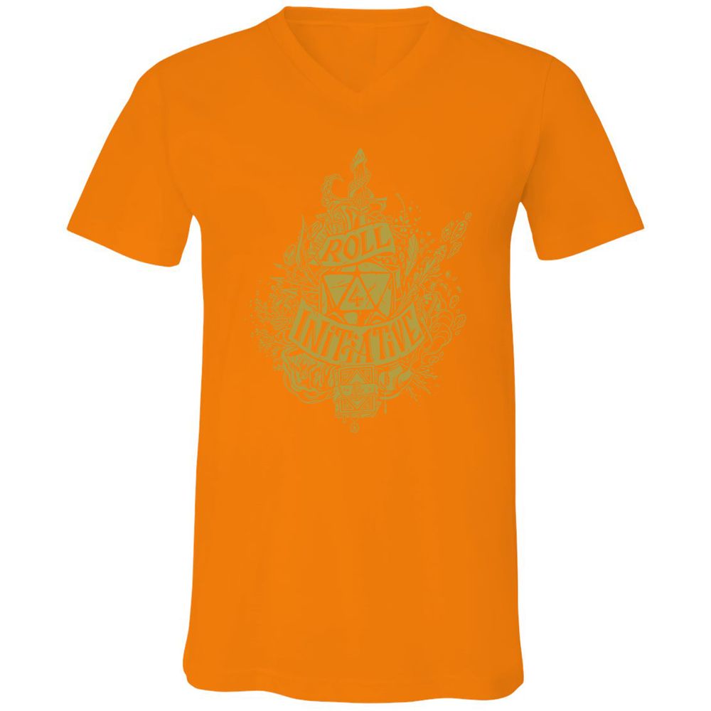 Roll Initiative Unisex V-Neck T-Shirt - Orange - 11