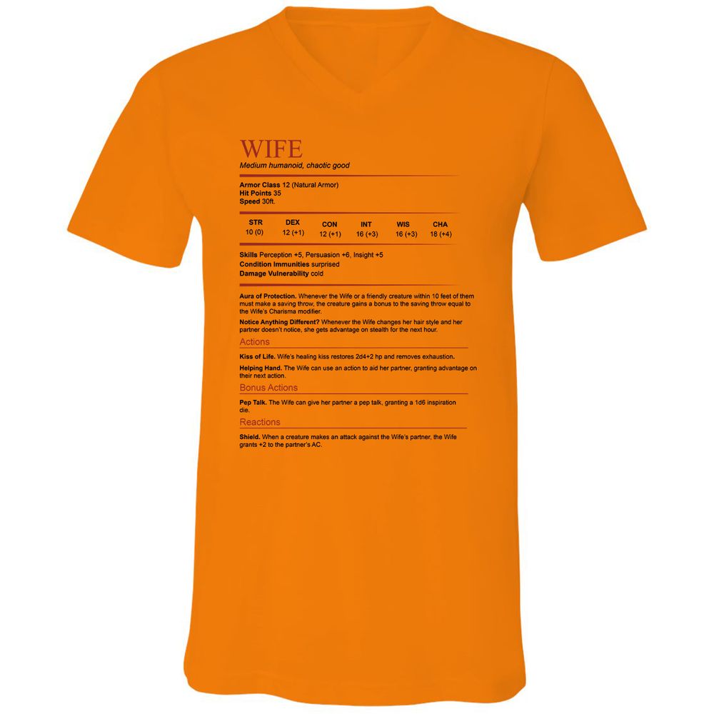 Wife White Unisex V-Neck T-Shirt - Orange - 11