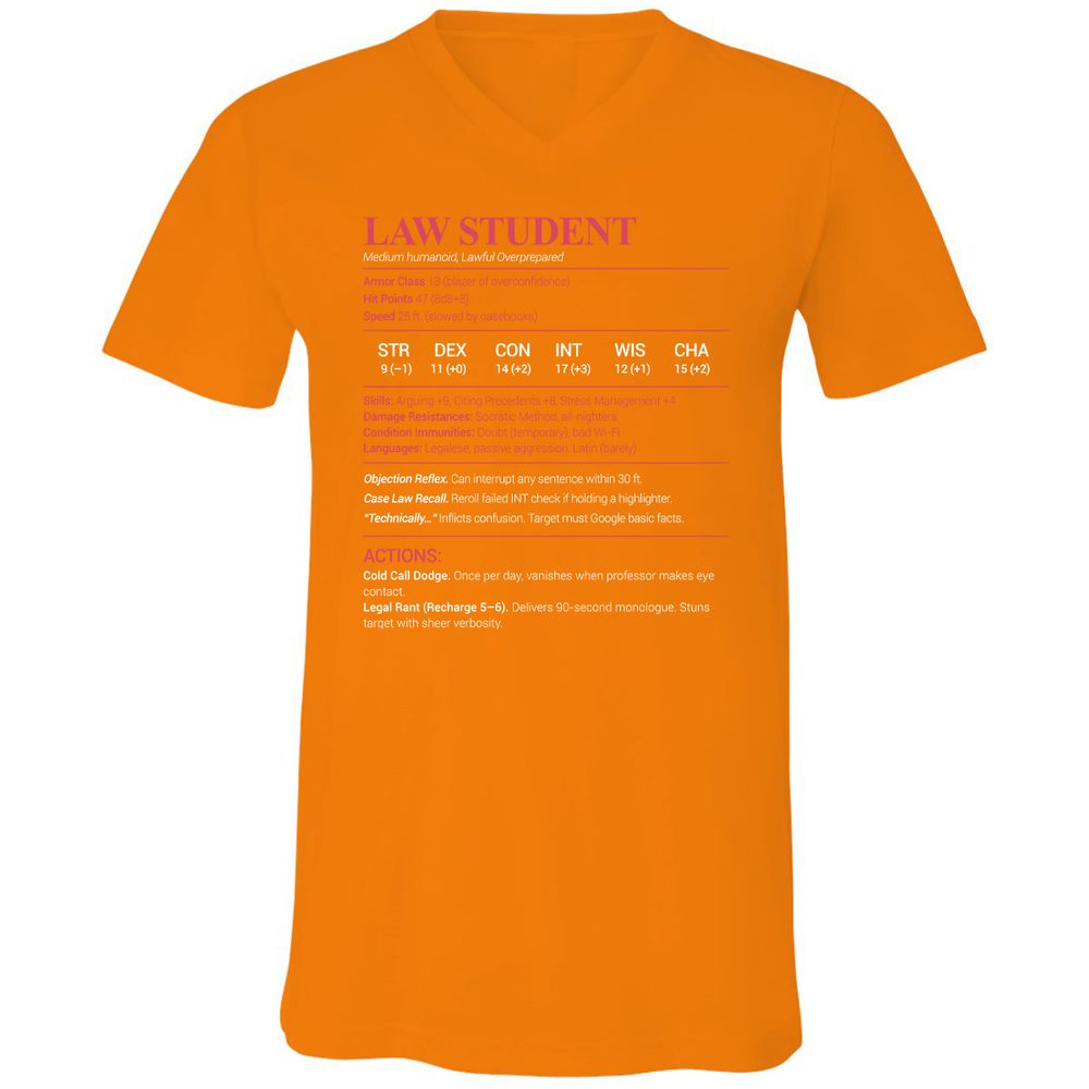 Law Student Unisex V-Neck T-Shirt - Orange - 11