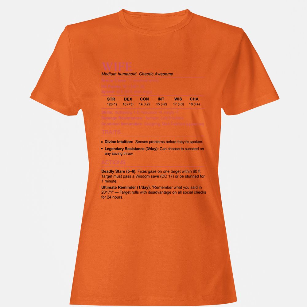 Wife Stats 2 Women's T-Shirt - Orange - 11