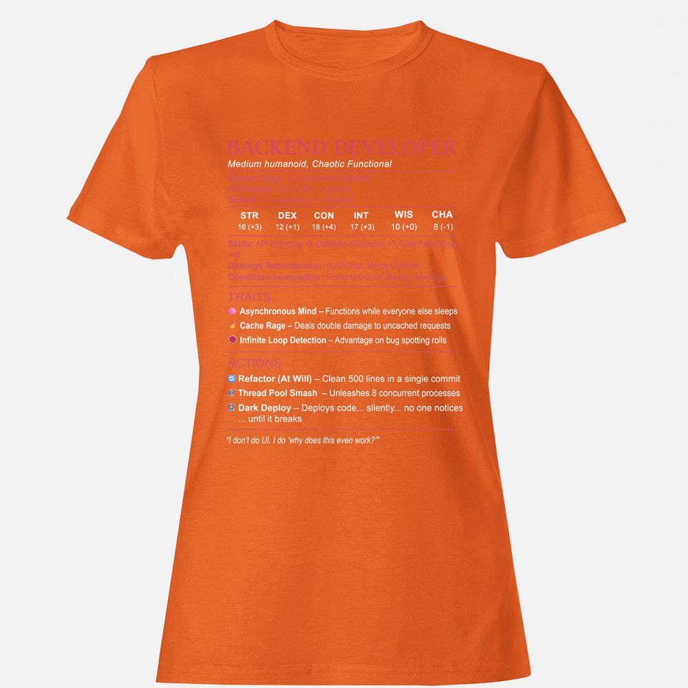 Backend Developer Stats Women's T-Shirt - Orange - 11