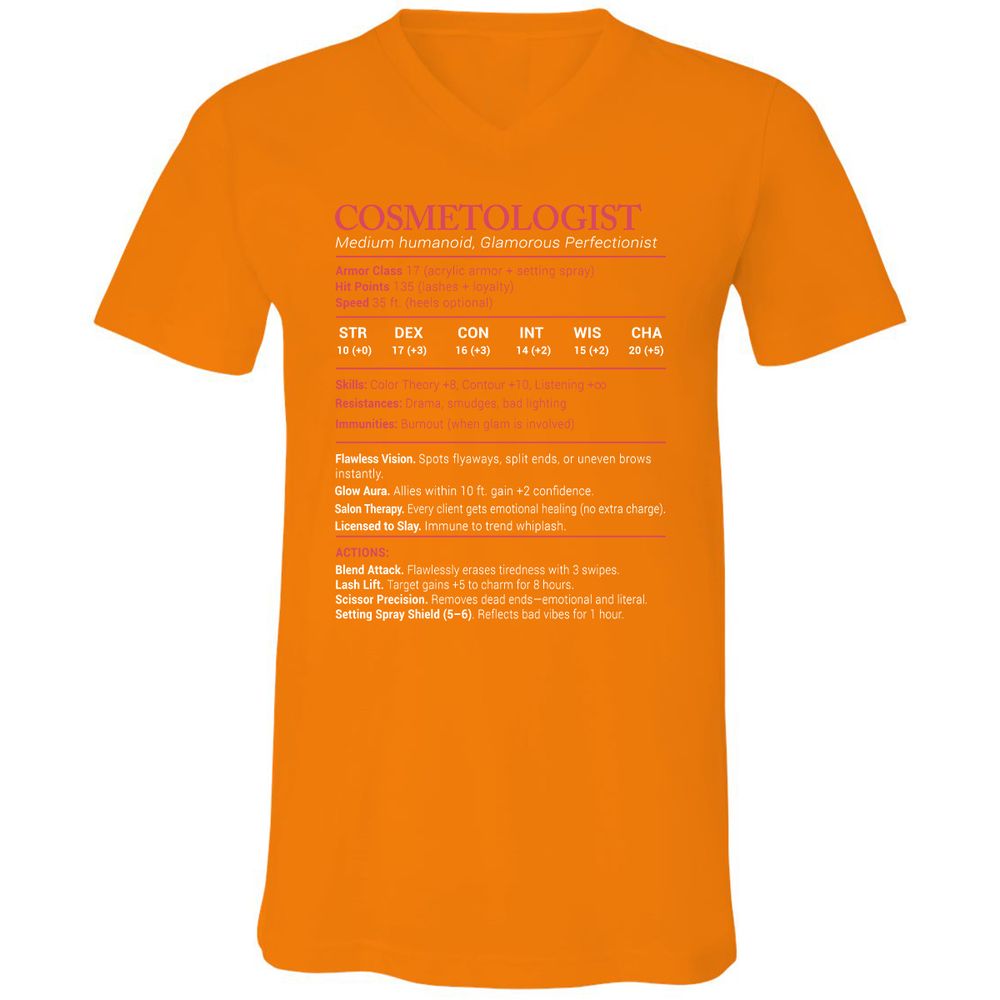 Cosmetologist Stats Unisex V-Neck T-Shirt - Orange - 11