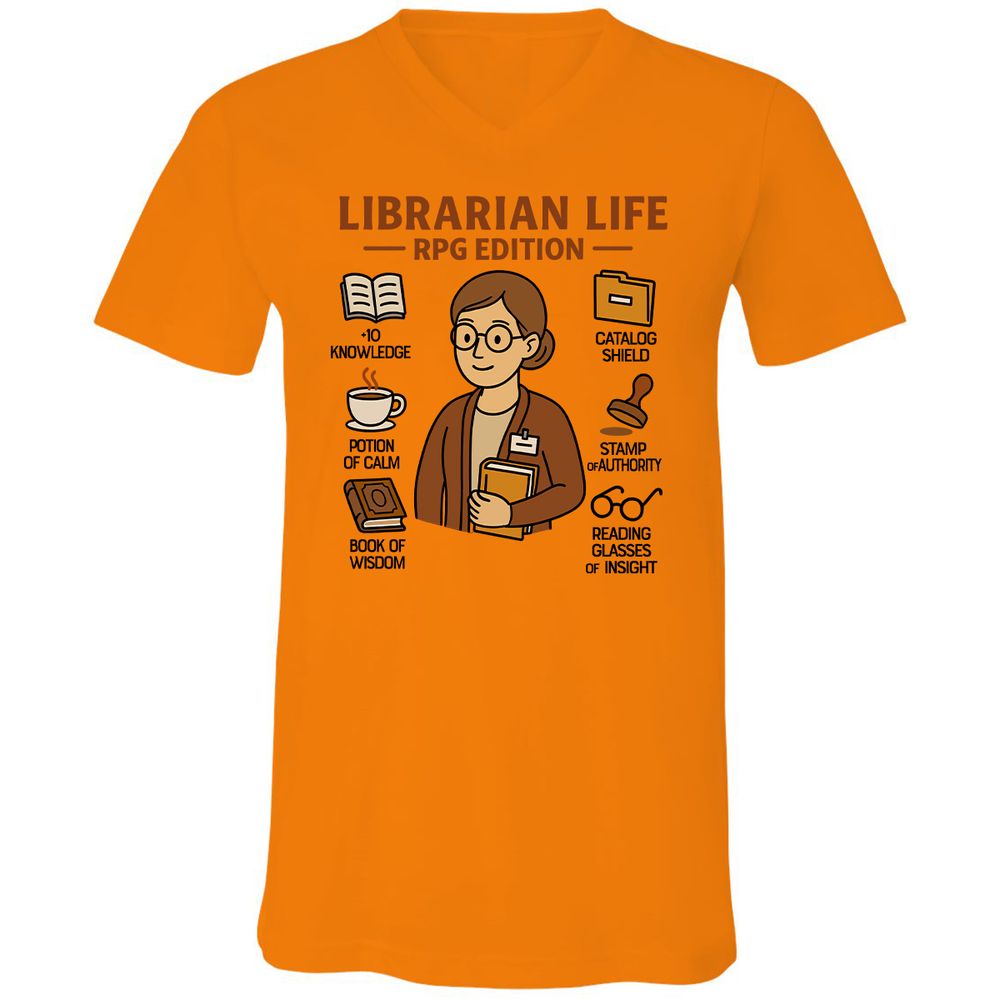 Librarian Life RPG Edition Unisex V-Neck T-Shirt - Orange - 11