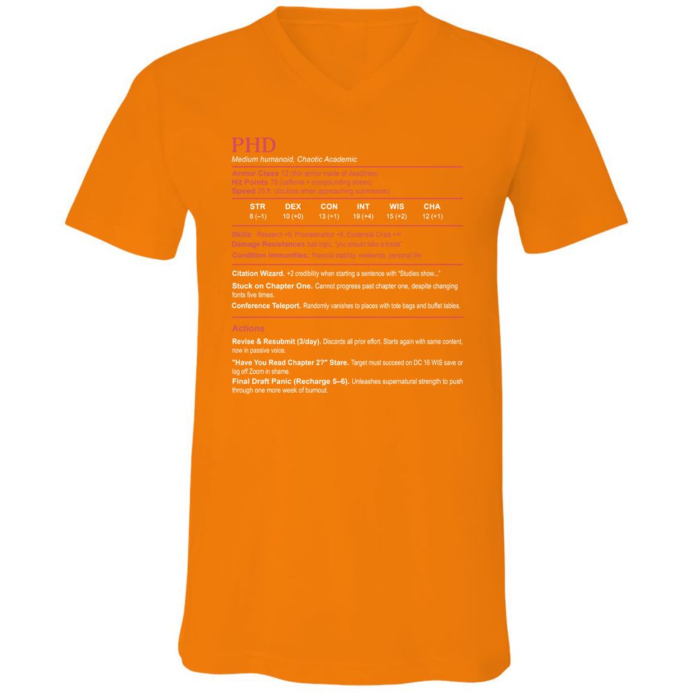 PhD Stats Unisex V-Neck T-Shirt - Orange - 11