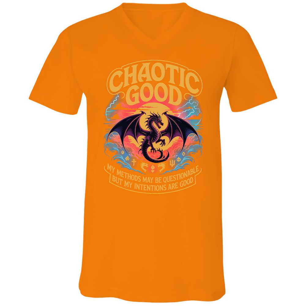 Chaotic Good Unisex V-Neck T-Shirt - Orange - 11