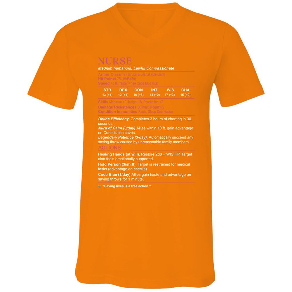 Nurse Stats 3 Unisex V-Neck T-Shirt - Orange - 11