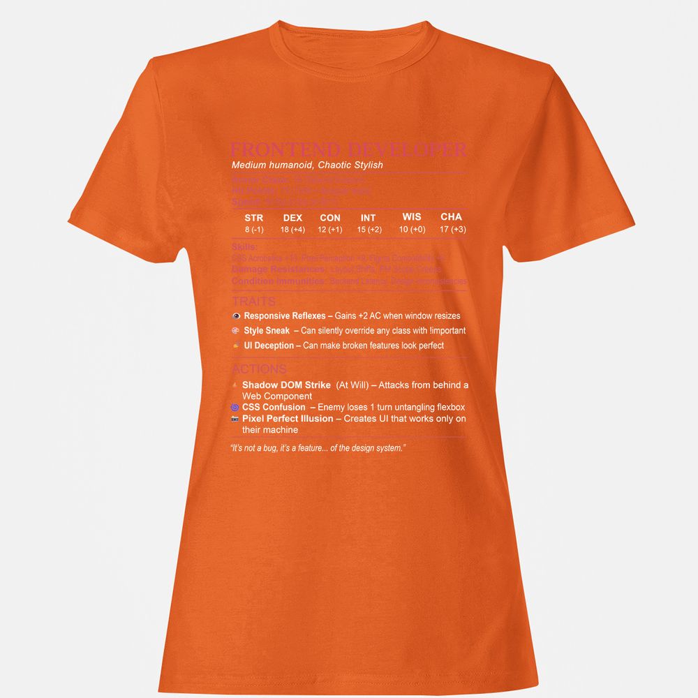 Frontend Developer Stats Women's T-Shirt - Orange - 11