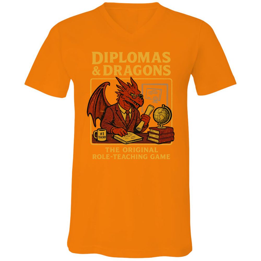 Diplomas & Dragons Unisex V-Neck T-Shirt - Orange - 11