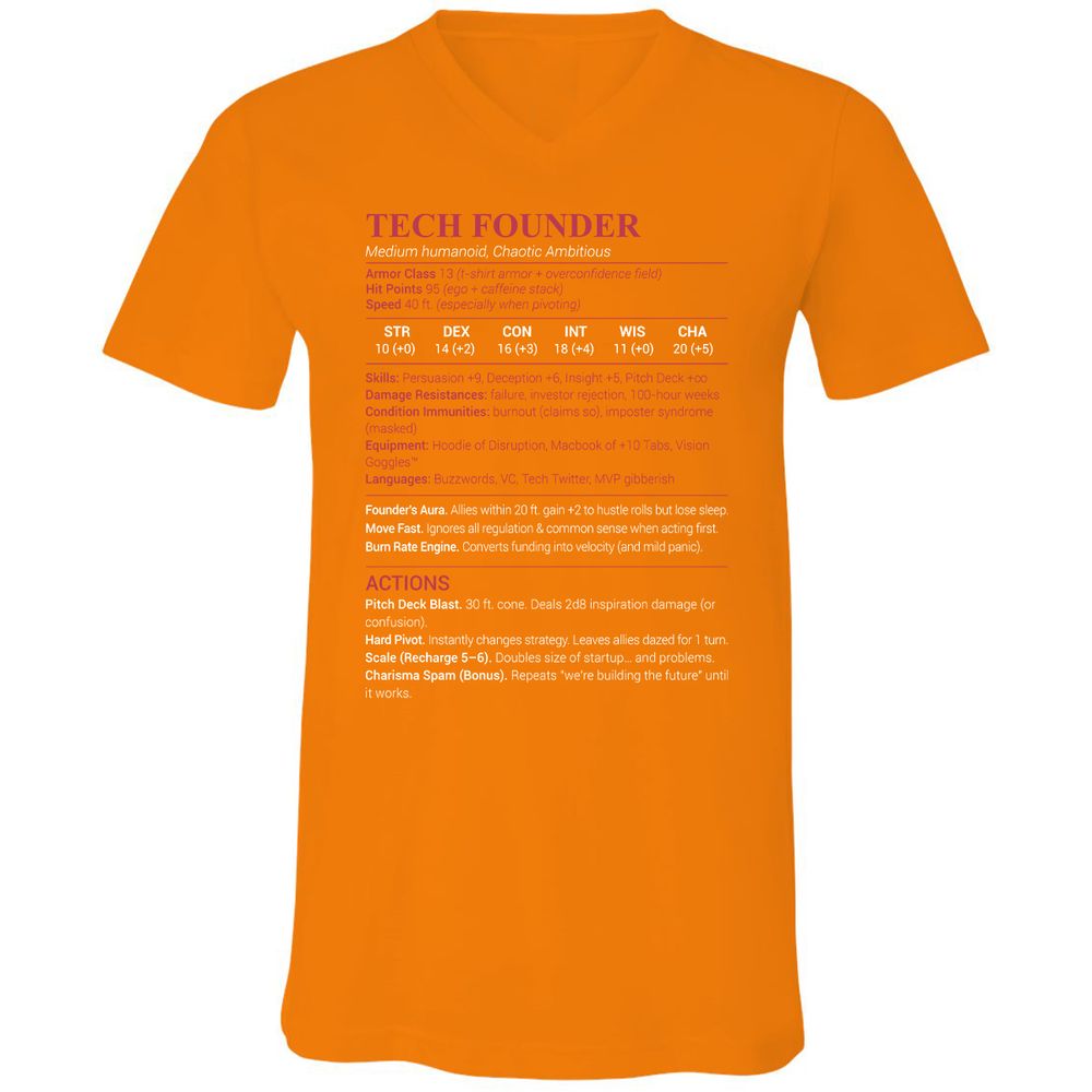 Tech Founder Unisex V-Neck T-Shirt - Orange - 11