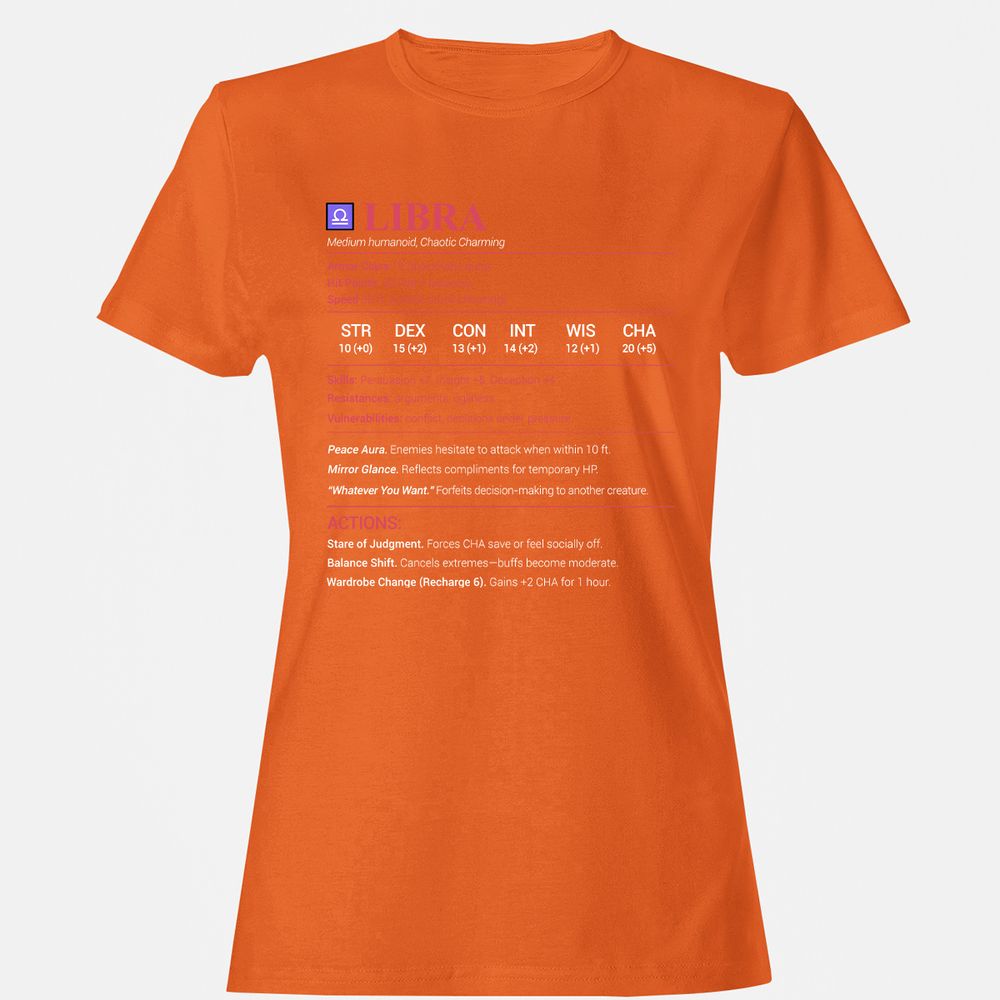 Libra Stats Women's T-Shirt - Orange - 11