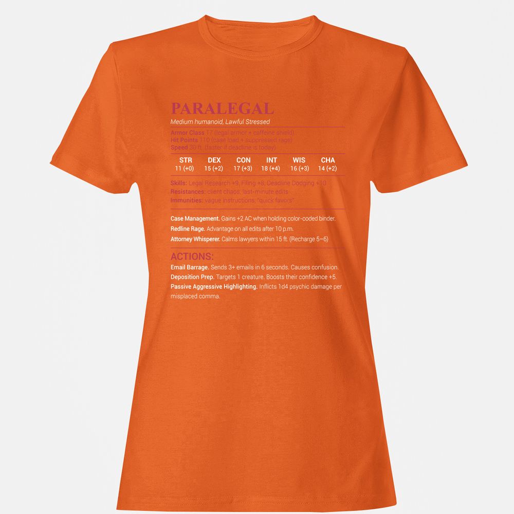 Paralegal Stats Women's T-Shirt - Orange - 11