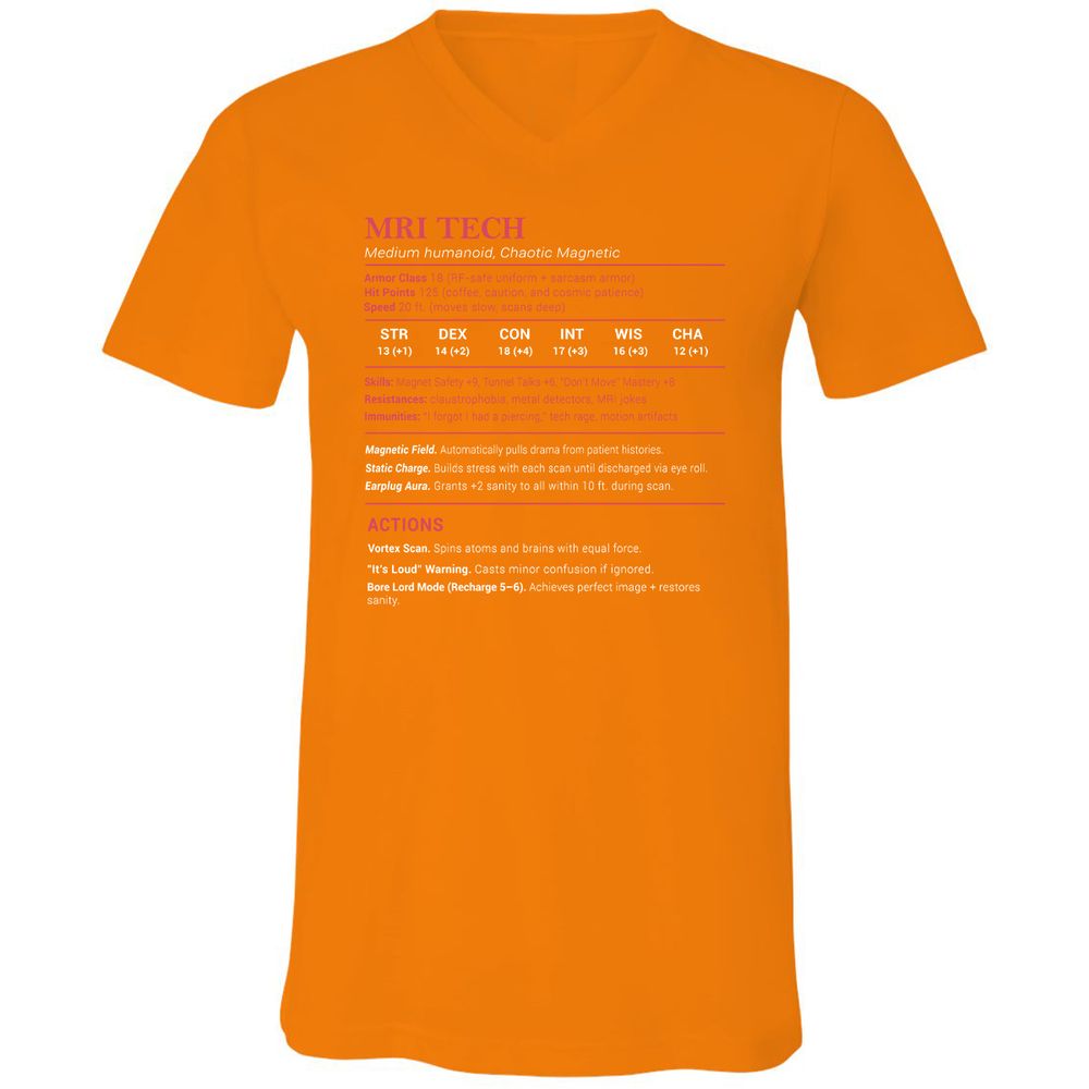 MRI Tech Stats Unisex V-Neck T-Shirt - Orange - 11
