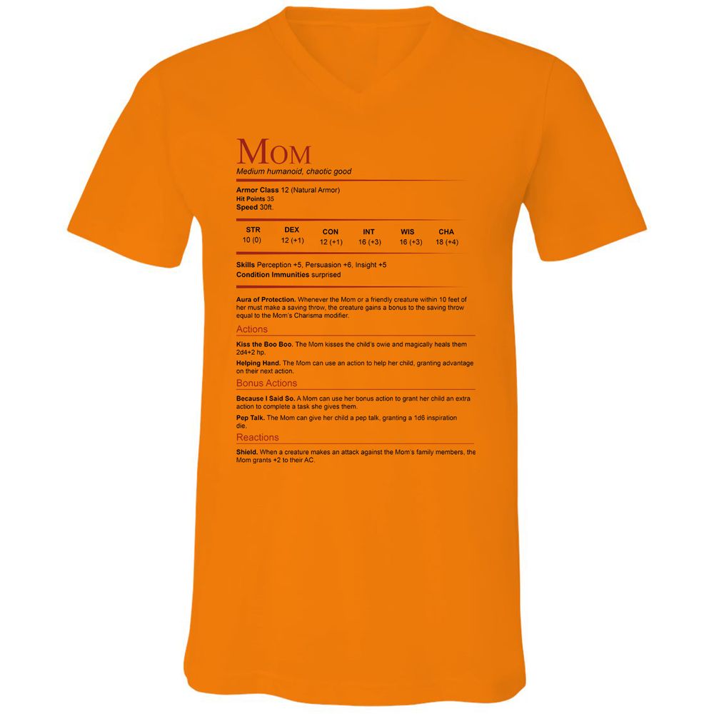 Mom Stats Unisex V-Neck T-Shirt - Orange - 11