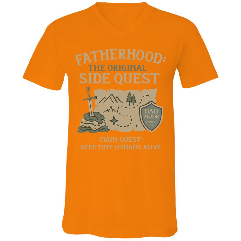 Fatherhood The Original Side Quest Unisex V-Neck T-Shirt - Orange - 11