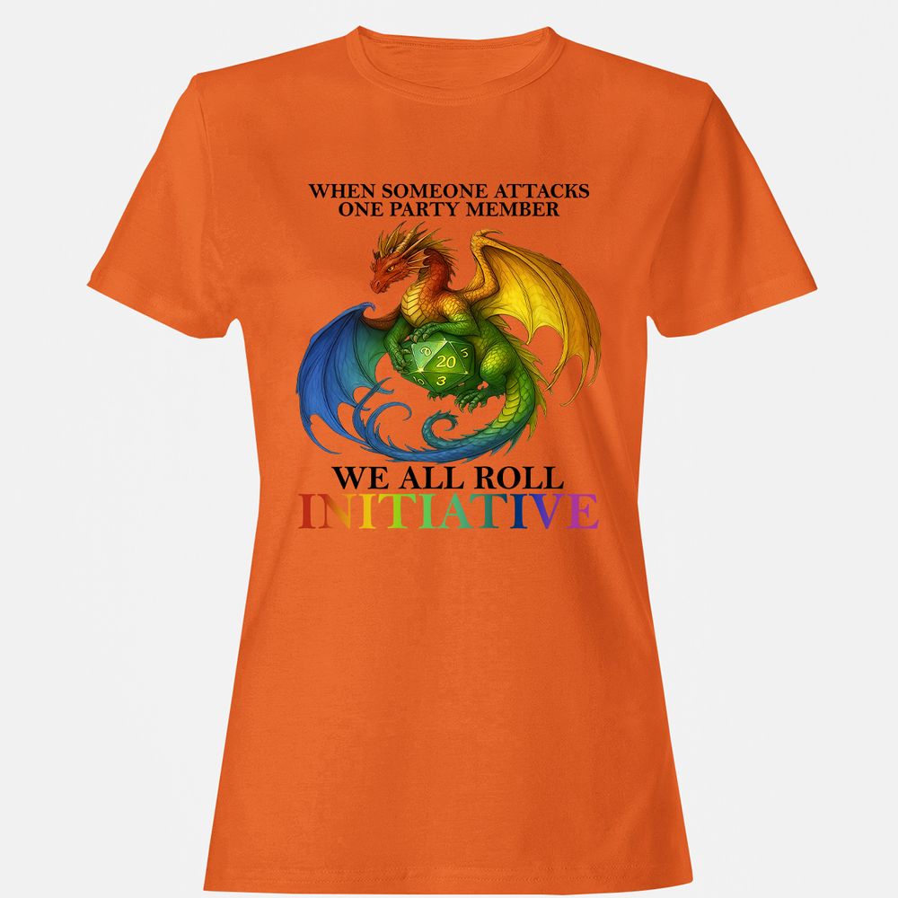 Dragon We All Roll For Initiative Women's T-Shirt - Orange - 11