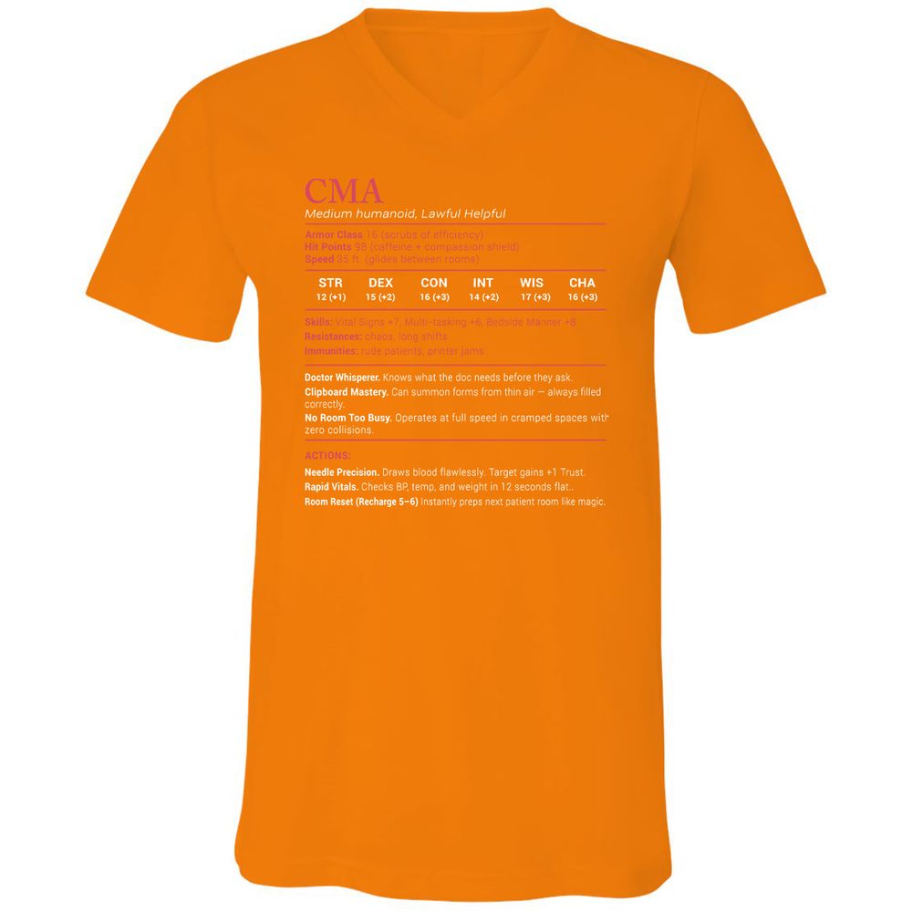 CMA Stats Unisex V-Neck T-Shirt - Orange - 11