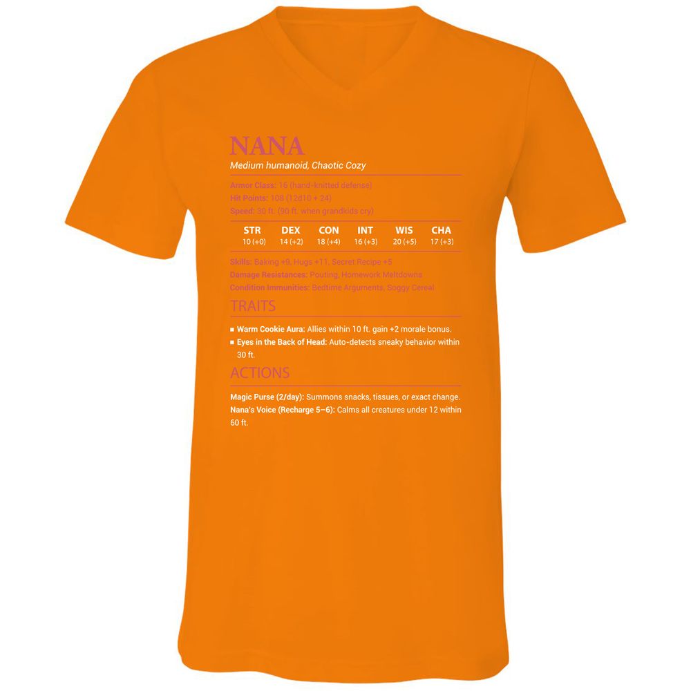 Nana Stats Unisex V-Neck T-Shirt - Orange - 11