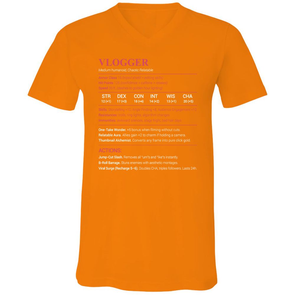 Vlogger Unisex V-Neck T-Shirt - Orange - 11