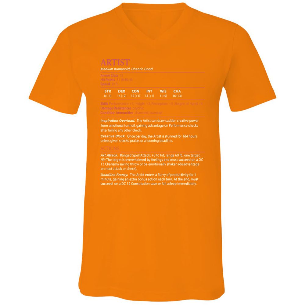 Artist Stats Unisex V-Neck T-Shirt - Orange - 11