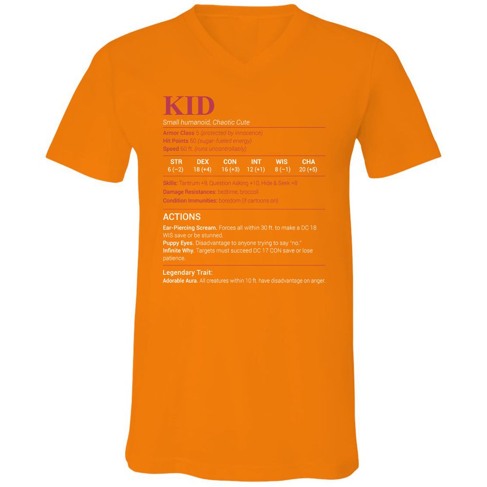 Kid Stats Unisex V-Neck T-Shirt - Orange - 11