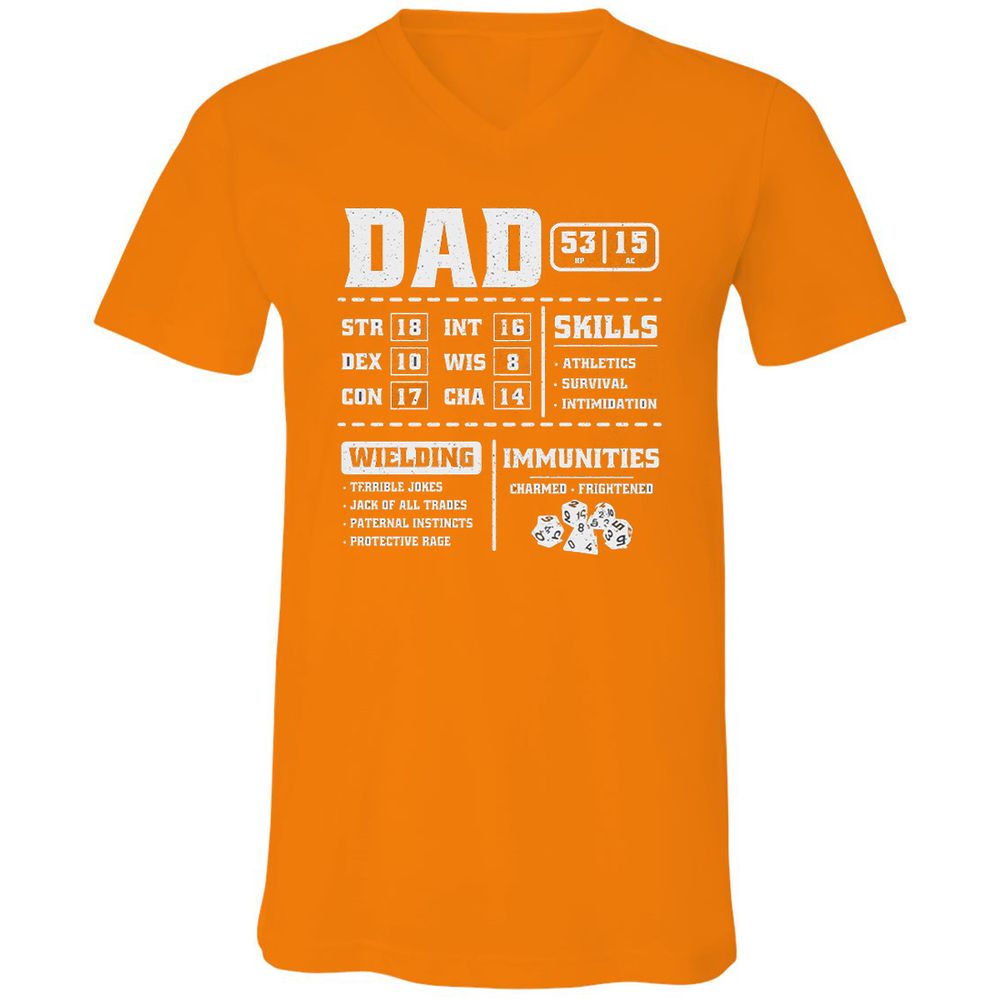 Dad Stat Block 2 Unisex V-Neck T-Shirt - Orange - 11