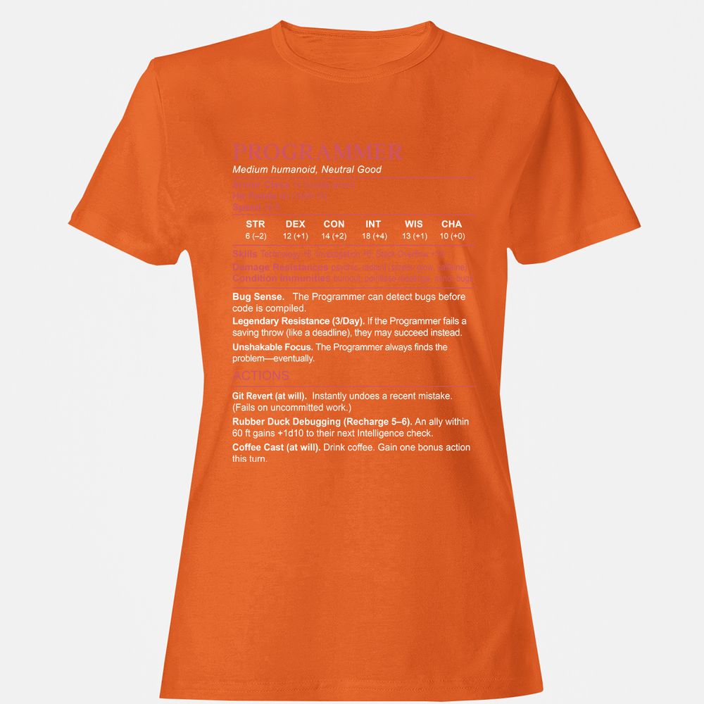 Programmer Stats Women's T-Shirt - Orange - 11