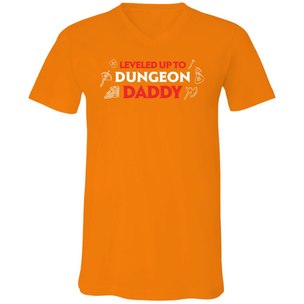 Leveled Up To Dungeon Daddy Unisex V-Neck T-Shirt - Orange - 11