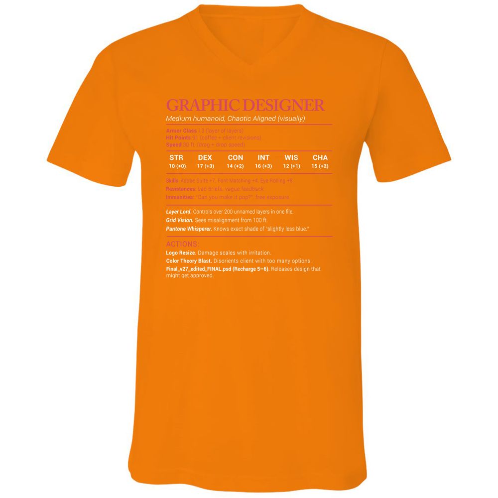 Graphic Designer Stats Unisex V-Neck T-Shirt - Orange - 11