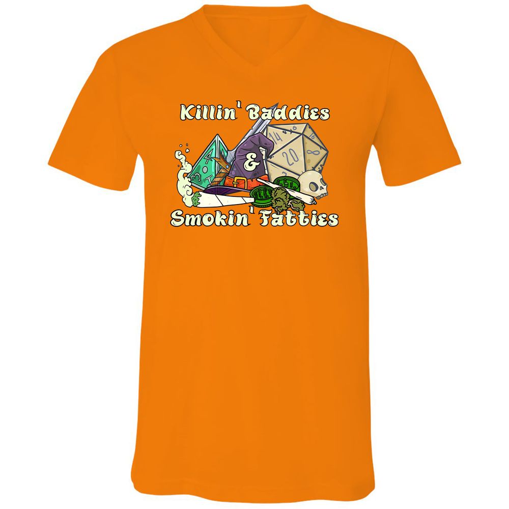 Killin' Baddies Smokin' Fatties Unisex V-Neck T-Shirt - Orange - 11